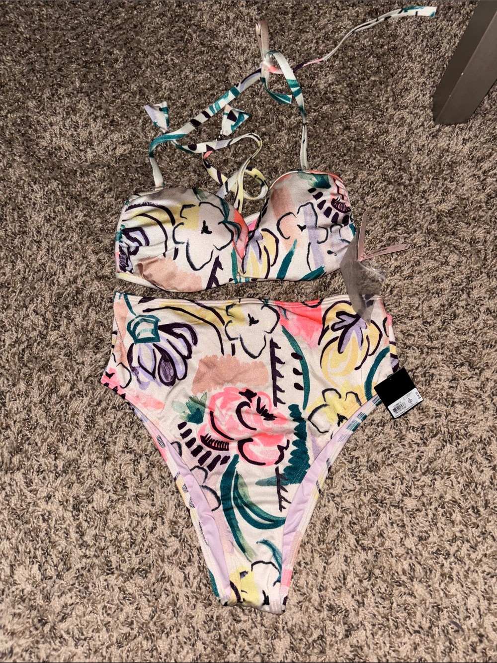Victoria's Secret Floral High-Waist Bikini - Pink, Green, Yellow, Purple